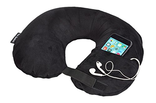 Reise-Nackenkissen Nackenhörnchen Aufblasbar – mit weichem, bequemen Fleece-Bezug – Nackenstützkissen zum Reisen mit GRATIS Schlafbrille, Ohrstöpsel und Tragetasche | VAN BEEKEN Reisekissen, schwarz - 5
