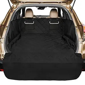 Veckle SUV Cargo Liner for Dogs, Waterproof Dog Trunk Cover with Side Flap Protector 2 Large Pockets Pet Seat Cover for SUV Sedans Vans with Bumper Flap, Non-Slip, Large Universal Fit, Black