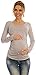Happy Mama. Women's Maternity Jersey Stretch Top T-shirt Tunic Long Sleeve. 947p (Grey, 8)