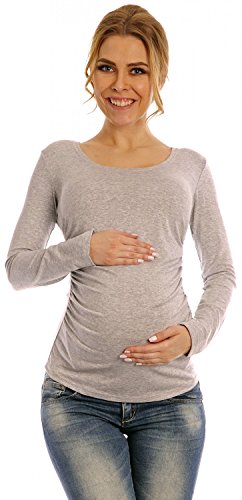 Happy Mama. Women's Maternity Jersey Stretch Top T-shirt Tunic Long Sleeve. 947p (Grey, 8)