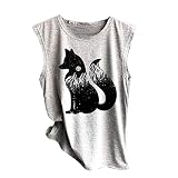 Yvelands Damen Weste Unterhemd Tops ärmellose T-Shirts Druck beiläufige lose Tank Top Sport Pullover Tunika(Grau,M)