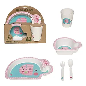 xcluma Bamboo Fiber Crockery 5pc Kids Feeding Set Cute Design Elephant Shape