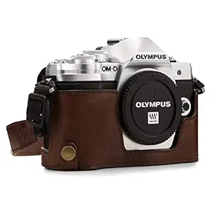 MegaGear MG1351 Olympus OM-D E-M10 Mark III Ever Ready Leather Camera Half Case and Strap, with Battery Access, Dark Brown