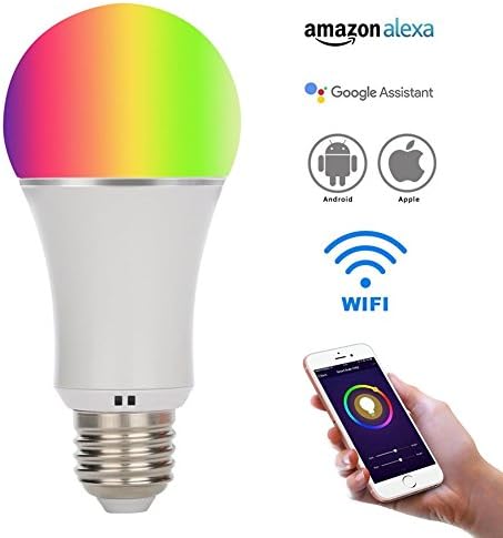 Smart Alexa Light Bulb, Syvio Wifi LED Light Bulbs with E27 8W Power RGB Light Bulb, Timing Function &amp; Dimmable Night Light 16 Million Warm Colors, Compatible with Amazon Alexa Echo Dot &amp; Google Home Assistant, Good Smart Bulb for IOS and Android Device APP Remote Control, No Hub Required - White