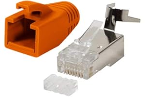odedo 10x fiches RJ45 Cat.7, Cat 6A, Cat 8.1 orange, fiche réseau, fiche à sertir, créer un câble patch, gaine de protection contre le pliage et aide à l'enfilage, connecteur blindé