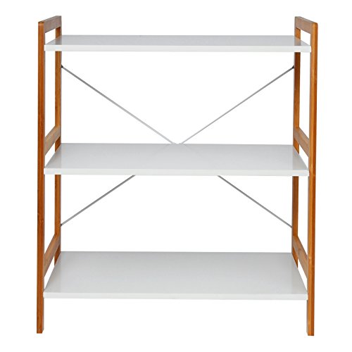 Standregal Küchenregal Schuhregal Badregal Bücherregal aus Bambus , mit 3 Ablagen , ca. 78*37*70cm , Weiß lackiert, RG9251ws - 3