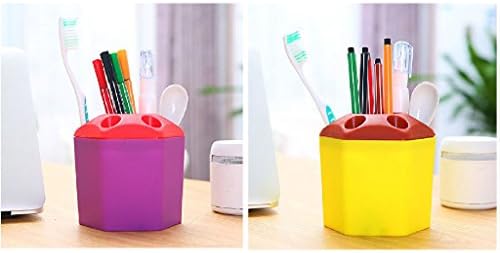 2 PCS Multi-purpose Porous Brush Pot Toothbrush Toothpaste Holder Bathroom Cabinet Organizer Plastic Storage Stand For Travel and Home ( Yellow/Purple)