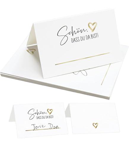 Edition Seidel Set Di 50 Segnaposto Premium Con Scritta 'Schön, Dass Du Da Bist' - Per Matrimonio, Compleanno, Battesimo, Feste, Carta Qualità, Formato 10,5x7,4 Cm