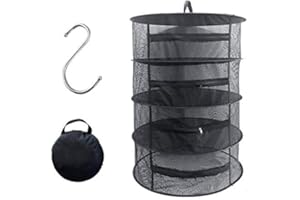 N\A HORLAT Drying Net Drying Rack for Hanging, 80x60 cm Foldable Mesh Hanging Net with 4 Layers for Drying Herbs Drying Grass with Zippers, S-Hooks and Storage Bag(Black)