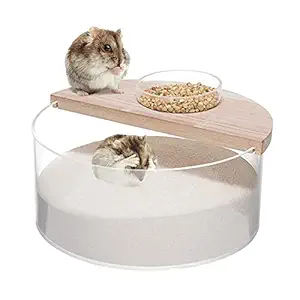 Acrylic Small Pets Sand Bath Box with Tiny Pet Bowl- Assemble Hamster Shower & Digging Sand Bathtub Rat Hamster Hideout Sand Bath Container for Lemming Chinchilla Gerbil Little Animal