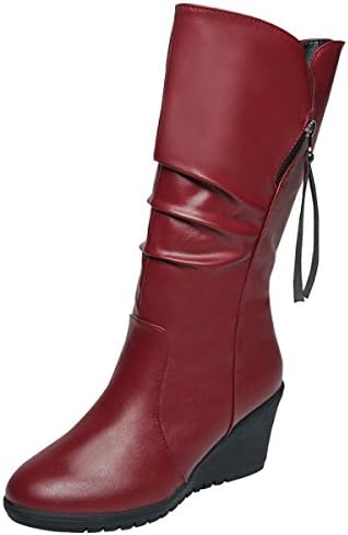 QVRGE Autumn And Winter Women's Leather Slope With Anti-slip Boots,4-41EU