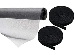 Lifestyle-You Heavy Quality 110 GSM PVC Coated Fibre Glass Window Insect Mosquito Mesh Net with Hook and Loop Tape for Installation (Dark Grey, 150x150 Cm)