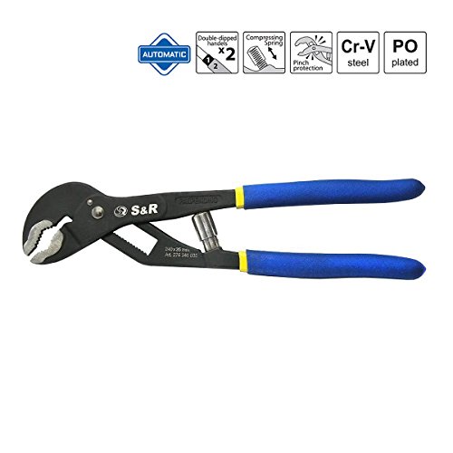 S&R Automatische Wasserpumpenzange mit patentiertem Schnellspannmechanismus 240x35mm, CR-V, doppelt ummantelte Griffe