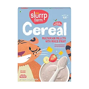 Slurrp Farm Multigrain Millets Cereal with Mixed Fruits and Rice Crispies, Instant Cereal for Growing Little Ones, No Refined Sugar or Salt, 300g