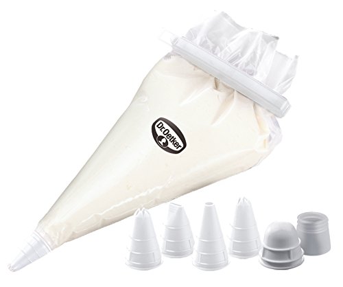 Dr. Oetker Einweg-Spritzbeutel-Set inkl. 4 Spritztüllen, Spritztüten mit Verschlussclip zum Verzieren, Backzubehör zum Dekorieren (Farbe: transparent/weiß), Menge: 1 Stück - 2
