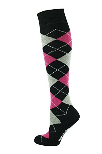 Mysocks unisexo Rodilla alta Calcetines de Argyle Hecho con algodón peinado extra fino negro rosado fucsia