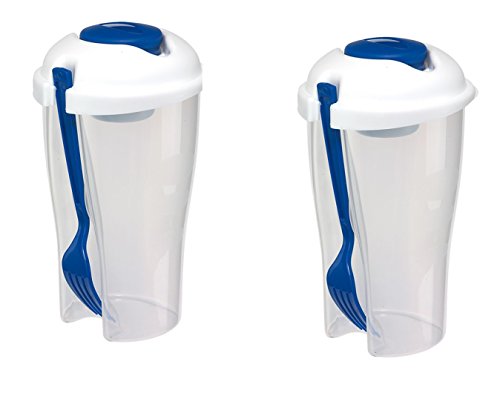 Salatbecher 2er Set Blau to go Dressingbehälter Obstbecher 850ml mit Gabel für Aufbewahrungsbox Spülmaschine und Microwelle geeignet