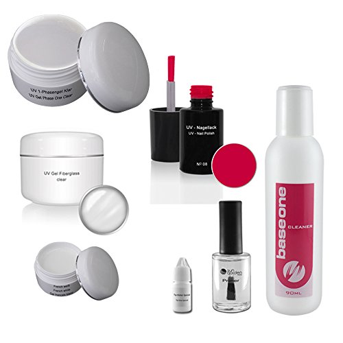 UV Gel Starterset inkl. UV-Gerät mit Fiberglas Gel, 1-Phasengel und Nailart Zubehör – Startset – Einsteigerset – UV Gel Kit - 3