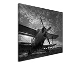 altes flugzeug bild Fertig gerahmt auf Holzrahmen 50x70cm Leinwandbild schwarz weiß in Topqualität Altes Flugzeug Sonnenuntergang