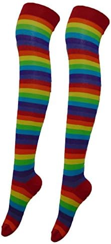 Girls Ladies Womens Rainbow Striped Long Over The Knee Socks Stripes Sizes 9-6.5 (9-12)