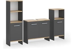 Vicco Badmöbel-Set Anthrazit/Goldkraft Eiche Karli, bestehend aus Bad Spiegelschrank, Waschbeckenunterschrank, Hochschrank - Platz für Pflege- und Badutensilien