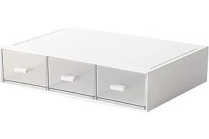 HCLRW Organisateur de bureau empilable avec tiroirs en plastique, idéal pour la collection de petits objets/cosmétiques – 3 tiroirs (blanc)
