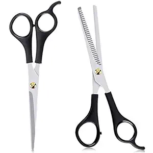 THE GRAND Professional Pet Thinning Scissors Suit for Dog Cat Pet,Durable Stainless Steel Professional Grooming Tool with Toothed Blade (Plain & thinning scissors)