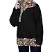 Produktbild KUDICO Damen Tops T-Shirt Jumper Pullover Langarm-Aufwärm-Faux-Fleece-Leopard-Print-Splice-Reißverschluss-Sweatshirt(Schwarz, EU-42/CN-XL)