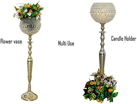 Multi Purpose Large Glass Crystal Gobe Floor Pillar Candle Holders &amp; Flower Vase Floral Holders Wedding Centrepieces 105CMS