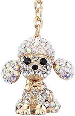 New Gift Boxed Ladies Girls Gold 3d Poodle Puppy Dog Handbag Bag Charm Keyring Key Chain Diamante Rhinestone Accessorize Me