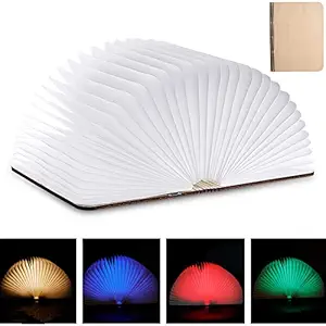 Leoie LED Book Shaped Lamp with 4Colors Light Source+7Colors Change White Maple Large 21.5x17.5x2.5cm