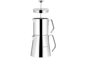 korkmaz A225 Aqua - Set di teiera turca in acciaio inox 18/10, doppia caffettiera francese con manici in metallo, bollitore da tè stile samovar con 900 ml e 1500 ml