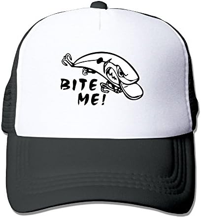 YUYUTZA Bite Me Fishing Lure Unisex Mens Trucker Hat Summer Mesh Cap with Adjustable Hat Strap Black Black