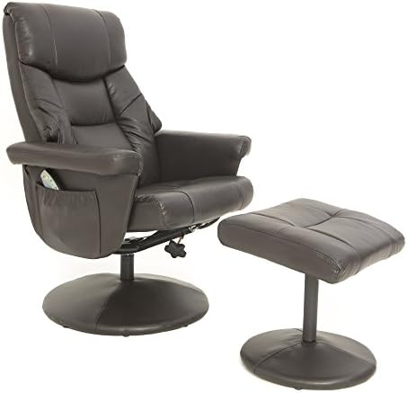 The Supra Recliner Swivel Chair in PU Leather with massage function and matching footstool (Brown)