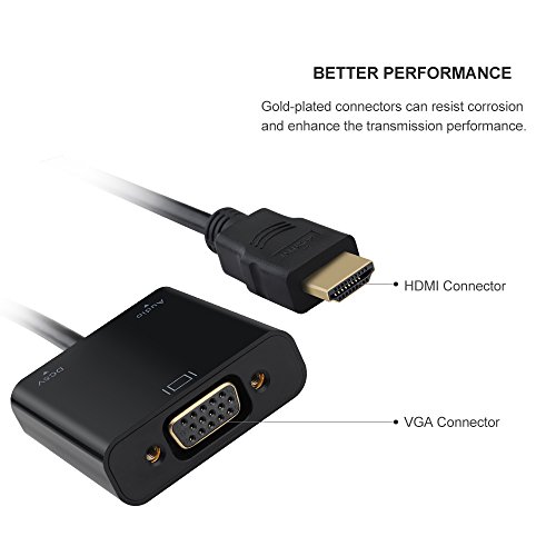 HDMI auf VGA, OMorc 1080P HDMI auf VGA, male auf female, Video Audio Adapter-Kabel Converter mit Micro-USB und 3,5 mm Audio-Anschluss & Kabel für PC Laptop-DVD, Raspberry Pi und andere HDMI-Eingabegeräte - 3