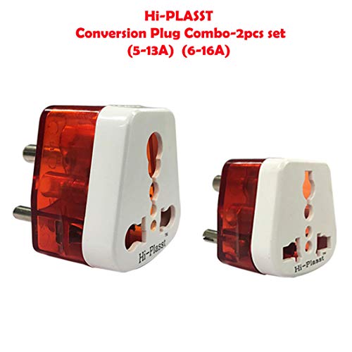 Hi-PLASST Traveller Conversion Plug Combo 5 Pieces, 5-13A and 5 Pieces, 6-16A 3-Pin Current Universal Socket, 240 V for All Types of Indian and International Plugs (Big and Small, White) -10 Pieces
