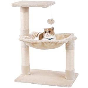 MC Star Árbol para Gato pequeño con Grandes Hamaca Rascador Cama Bolas de Juego Arañazo Plataforma Sisal Natural 70cm, Beige