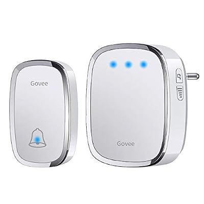 Govee Sonnette de Porte Étanche, Govee Kit de Carillon Sans Fil avec 1 Récepteur Enfichable et Flash LED Étanche 300 Mètres de Portée 36 Mélodies au 4 Niveau Volumes Sonnette Sans Fil pour Maison, Bureau, Hôtel, Appartement, Magasin, Boutique etc.