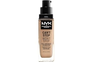 NYX Professional Makeup Base de maquillaje Can't Stop Won't Stop Full Coverage Foundation, Larga duración, Waterproof, Fórmula vegana, Acabado mate, Tono: Buff