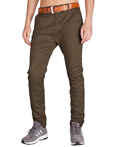 Italy Morn Uomo Chino Baggy Casual Pantaloni Tasconi Skinny 34 caffè