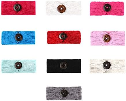 PeiLan 10 pcs Baby Headbands Baby Girls Toddlers Hair Bands Headbands Head Hood (Wool Knitting with Button 0014-01)