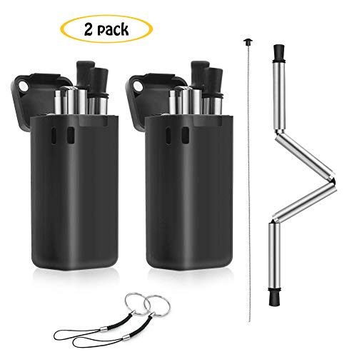 Preisvergleich Produktbild 2er Faltbare Trinkhalme Edelstahl Strohhalme Zusammenklappbar Wiederverwendbar und Umweltfreundlich Stroh Tragbares Hart Fall Set mit Schlüsselhalter Reinigungsbürste,für Reise, Haushalt