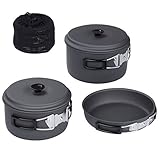 Einklappbare und thermisch isolierte Topf und Deckel Griffe | Kompakt ineinander stapelbar | belüftetet Packtasche | kleines Packmaß 19x19x13 cm und nur 780 g Gewicht. Perfekt für kleine Familien