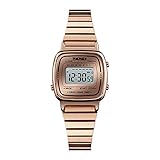 Damenuhren Multifunktion Outdoor Rechteckig Metall Zifferblatt Digital Armbanduhren für Damen Edelstahlband Business Sport, Rose Gold