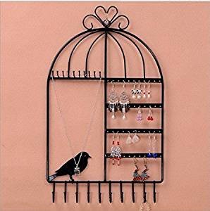 dingdangbell schwarz Birdcage Form Wandhalterung 10 Haken Jewelry Organizer Kleiderbügel Halskette Ohrringe Schmuck Display Ständer