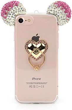 Glitter Ear Rhinestone Mouse Heart Ring Mobile-Phone-Case For Galaxy S7 edge Protective Skin Luxury Soft Clear Transparent Stand Finger-Holder Smartphone Glitter Slim Cover Bling Sparkle