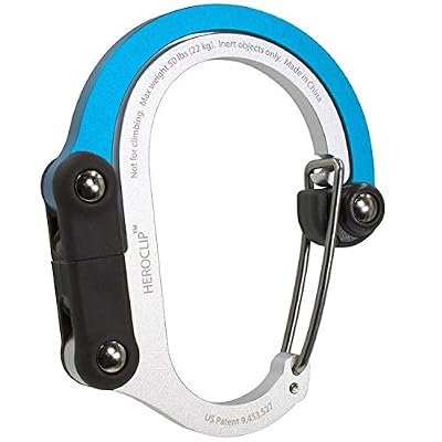 Heroclip-Attache de mousqueton multifonction 3 en 1 avec crochet de pliage rotatif. Pour le camping,Voyage,outil d'aventure,accessoire de sport,gadget organisateur,Crochets de poussette(Bleu Steel)
