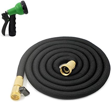 Expandable Garden Hose 100 Feet with 8 Patterns Spray Nozzle Flexible Watering Hose,Solid Brass Ends,Extra Strength Fabric Protection (100 Feet)
