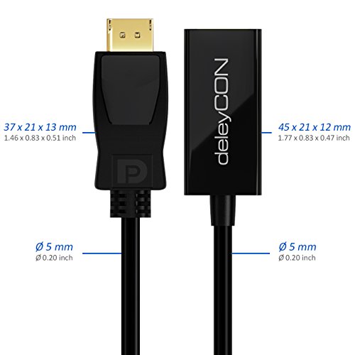 deleyCON DisplayPort zu HDMI Adapter-Kabel – 4K / 2160p / 1080p / 3D / Audioübertragung – DP Stecker auf HDMI Buchse – vergoldet – TV / PC / MAC - 3