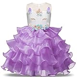 Ideale Wahl: niedliches Kleinkind Mädchen Einhorn Muster Blumen Ornament ärmellos Tüll Prinzessin Kleid, die beste Wahl für Hochzeit Party Kleider.